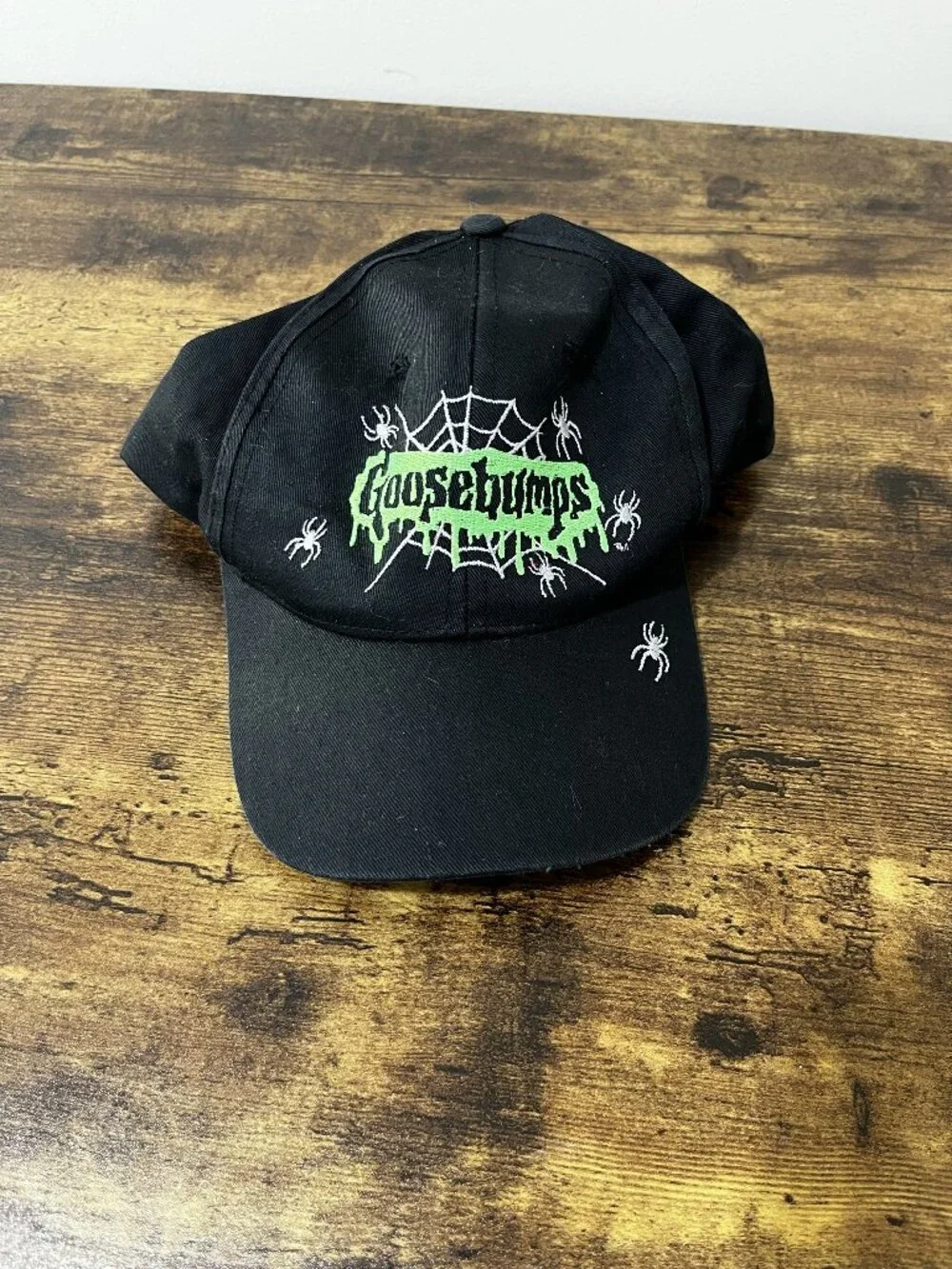 Vintage 90s Goosebumps Snapback Hat Black Green Spider ANNCO Youth R.L. Stine
